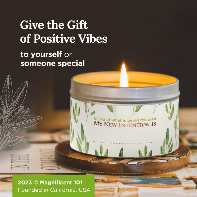 [Australia] - Magnificent 101 Long Lasting Pure White Sage Candle - 6 Oz - 35 Hour Burn Time - Organic, All Natural, Soy Candle to Cleanse Your Home & Calm, Soothe, Use with Sage Smudge Kit - Spiritual Pure Sage 