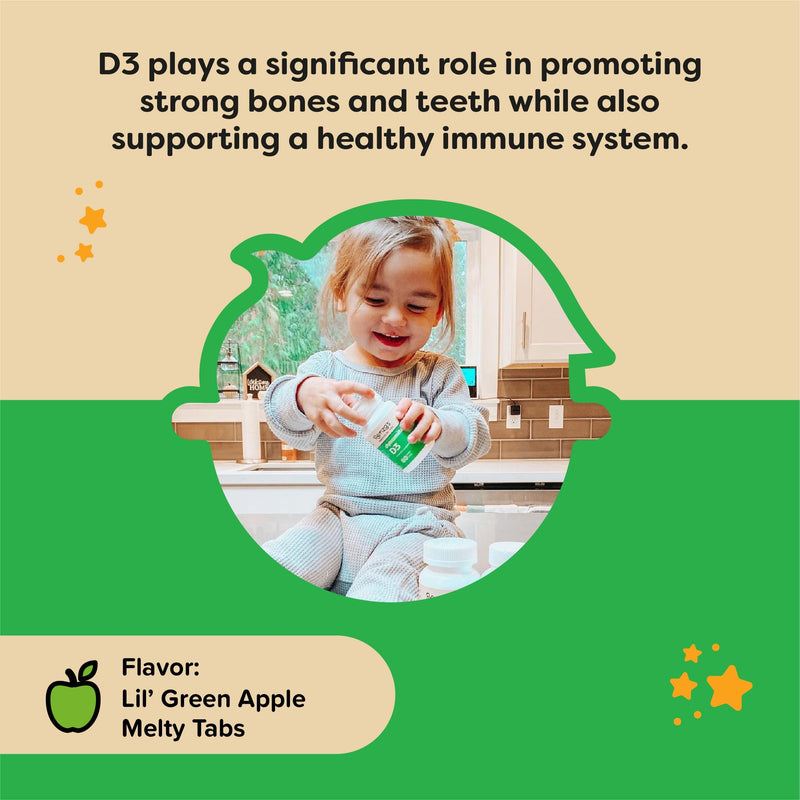 [Australia] - Renzo's Dynamite Vitamin D3 - Dissolving Kids Vitamin D3-60 Sugar-Free Melty Tabs, Lil’ Green Apple Flavored 