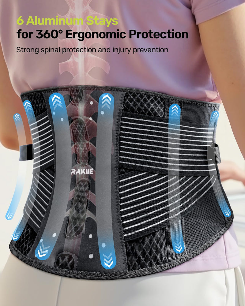[Australia] - Thin Back Brace, 6X Metal Lower Back Support for Men Women, Lightweight Lumbar Support with 3D Pad, Breathable Support Belt for Herniated Disc, Sciatica Pain Relief, Gray Size M 