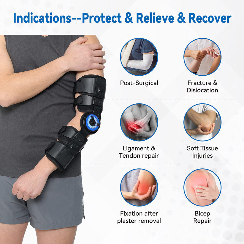 [Australia] - Orthomen Hinged ROM Elbow Brace Stabilizer, Adjustable Post OP Arm Support Splint for Surgery Recovery, Fracture & Dislocation, 10°-15° Incremental Control, Universal Fit Men and Women (Right) Right 