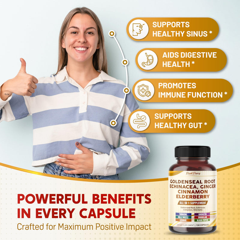 [Australia] - Goldenseal Root 8000mg Echinacea 6000mg Cinnamon 4500mg Elderberry 2000mg - All-in-1 Supplement - Made in USA 150 count (pack of 1) 