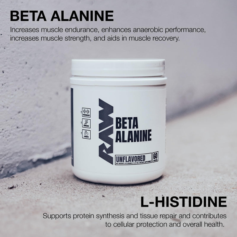 RAW Beta Alanine Powder, Unflavored (60 Servings) - Pre-Workout Powder for Men & Women - Beta Alanine Supplement for Workout Endurance - Preworkout Beta Alanine Powder for Reduced Muscular Fatigue