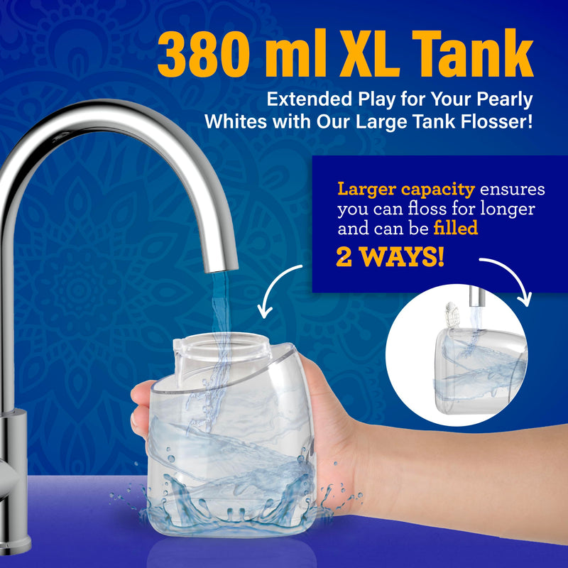 [Australia] - GuruNanda Water Dental Flosser 2.0 XL ‚Äì 380ML Large Tank, 4 Flossing Modes, Cordless & Portable with Smart Timer for Deep Cleaning & Happy Gums - White 