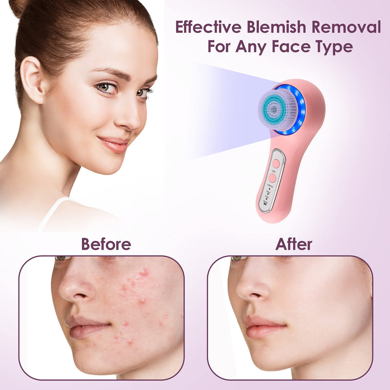[Australia] - Electric Facial Cleansing Brush with 3 Operating Modes & 5 Replaceable Face Scrub Brush Heads, Waterproof Cleanser Remove Dirt, Oil, Makeup Residue, USB Rechargeable Facial Exfoliator & Massager (J02) J02 