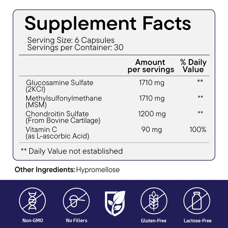 FürstenMED® Glucosamine 1710mg + Chondroitin 1200mg + MSM 1710mg + Vitamin C, High-dose Supplement 4-in-1 Complex 180 Capsules for Joint Health, Flexibility & Mobility Support 180 Count (Pack of 1)
