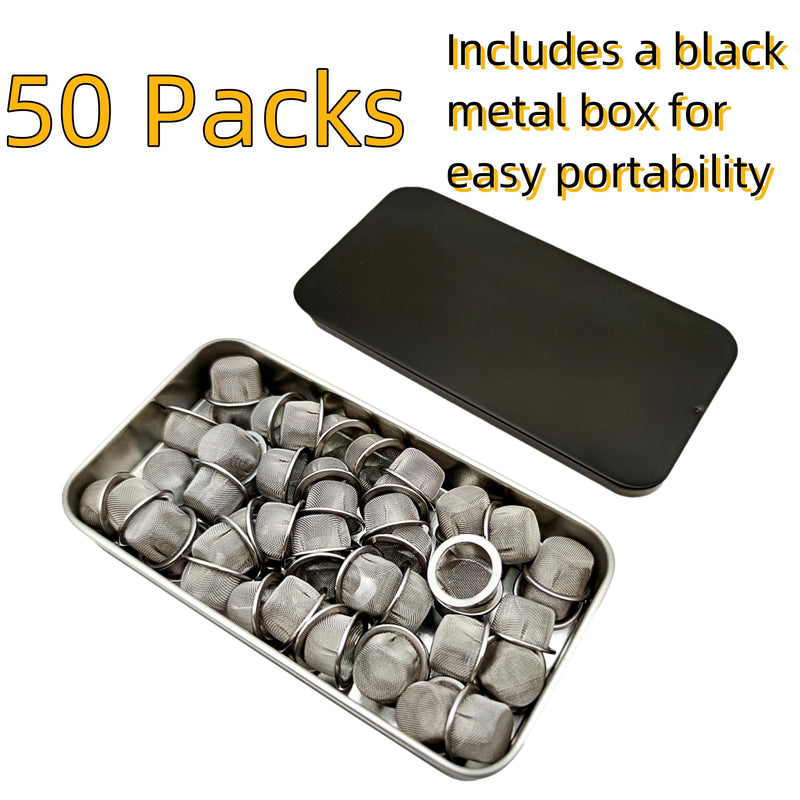 [Australia] - 50pcs Pipe Screens 1/2 Inch Premium 304 Stainless Steel, 0.5" Pipe Screen Filters with Metal Storage Box 0.5 Inch (Pack of 50) 