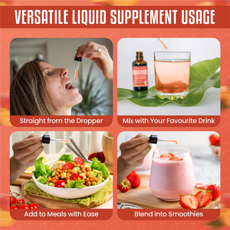 Maca Root & Magnesium Glycinate Liquid Drops 60ml - High Strength 2000mg Maca + 1000mg Magnesium per 2ml - Reduction of Tiredness & Fatigue, Normal Muscle Function, Nervous System Support
