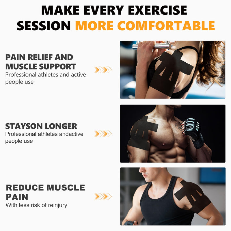 [Australia] - Precut Kinesiology Tape for Shoulder ‚Äì 14 PCS Elastic Shoulder Support Tape, Waterproof & Breathable, Hypoallergenic Sports Tape for Pain Relief, Black 14pcs 