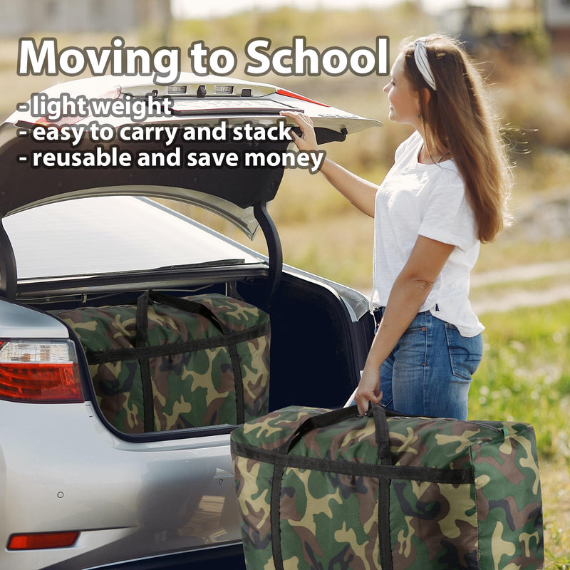 2-Pack Camo 26 Gal Extra Large Foldable Duffle Bags | Camouflage, heavy-duty, reinforced handles, metal zippers & water-resistant Oxford, ideal for travel, storage & moving