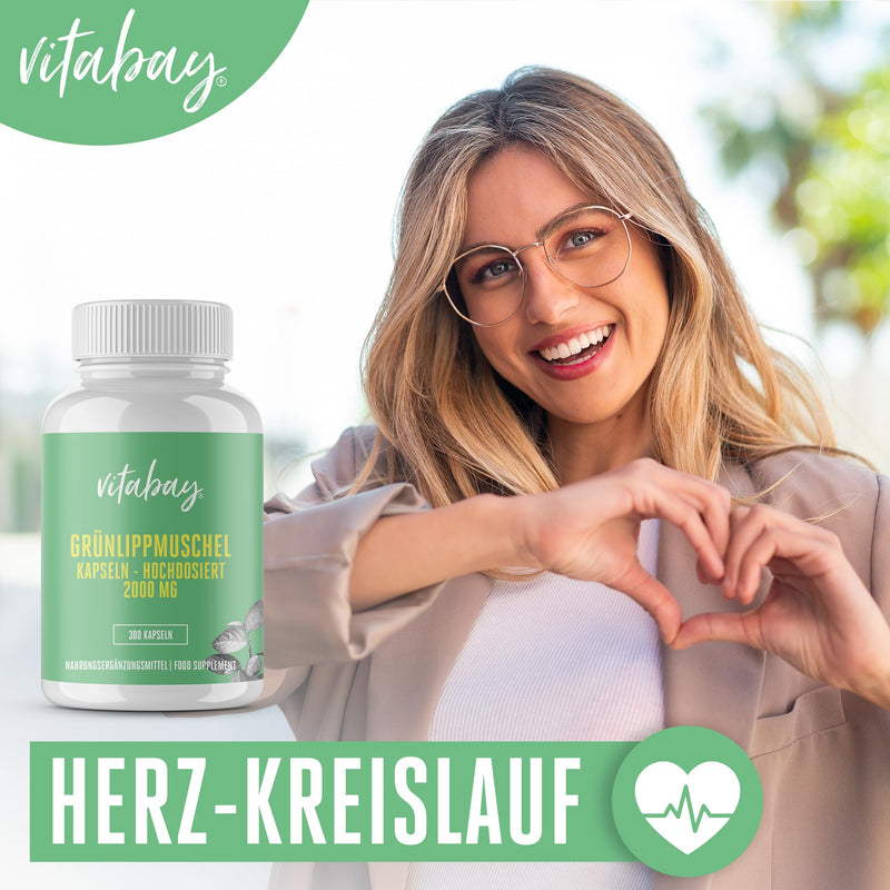 [Australia] - Vitabay Green Lipped Mussel Extract 2000 mg High Dose - 300 Green Lipped Mussel Capsules with High Bioavailability - Green Lipped Mussel Capsules Laboratory Tested & No Unwanted Additives 198 g (Pack of 1) 
