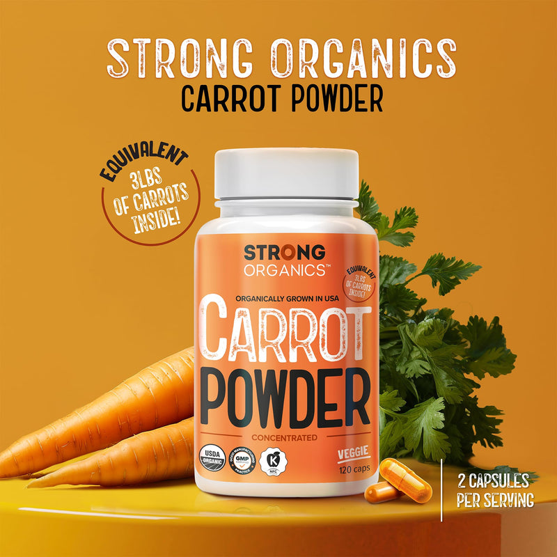 [Australia] - USDA Organic Carrot Powder Capsules (120), Grown in USA, Eye Support, Beta Carotene, Vitamin A, Carotenoids, Antioxidants,106¬∞F Max, Vegan, Kosher-2 Months Supply 