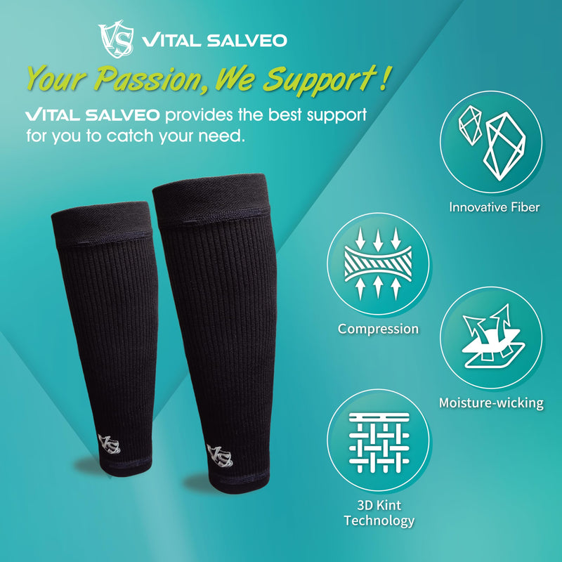 [Australia] - Vital Salveo Calf Compression Sleeve – Graphene Fabric Leg Support for Sports, Travel & Daily Use – Men & Women (1PC) Medium Black 