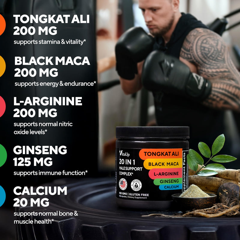 [Australia] - Tongkat Ali for Men 20 in 1 with Astragalus - USA Made Mens Supplement Complex with Black Maca Root, L-Arginine, Ginseng, Calcium, Astragalus for Normal Strength & Endurance Support - 90 Caps 