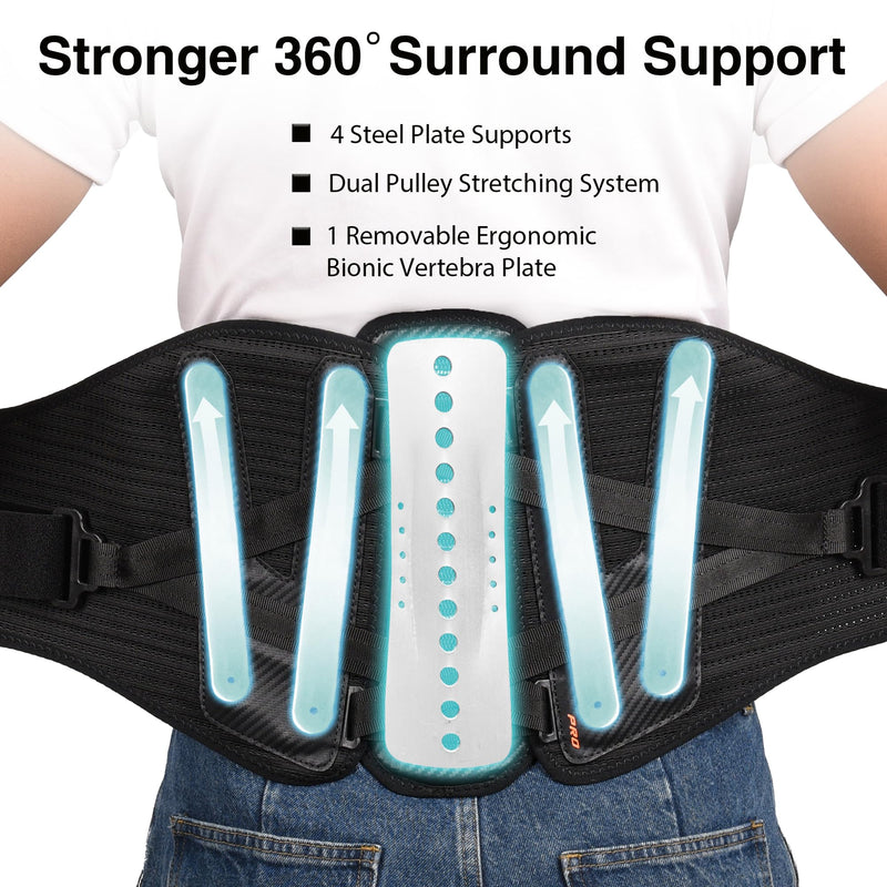 [Australia] - TIMTAKBO 11inch Height Plus Size Back Brace for Lower Back Pain Relief,Back Support Brace for Men and Women with Removable Ergonomic Bionic Vertebra Plate,for Herniated Disc, Sciatica,Scoliosis-（X-Large） Black/Orange XL Fit Belly 50-55.5 inches 