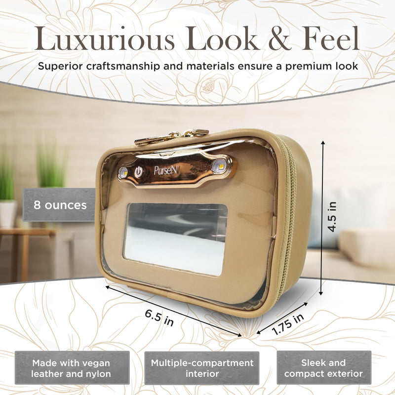 OFT 2024 LITTMINI Lighted Mirror Case - Small Makeup Bag with Detachable Mirror & Multiple Pouches for Organization - Vegan Leather, Mini Makeup Bag Ideal for Travel & Everyday Essentials (Nude) Nude