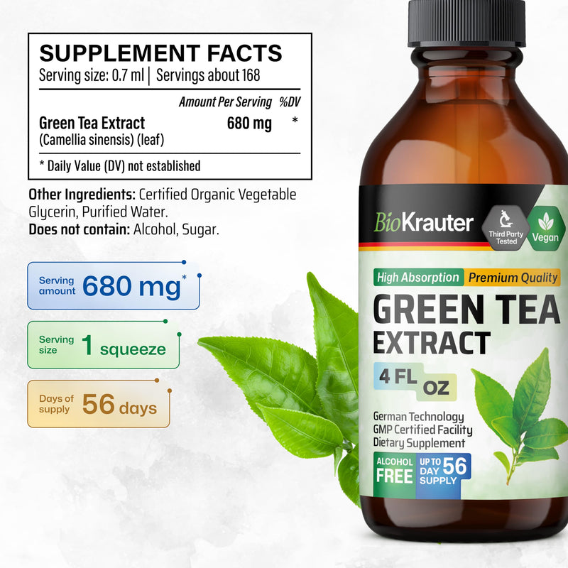 [Australia] - Green Tea Extract Tincture - Organic Green Tea Supplements with EGCG - Antioxidant Source - Immune Support Supplement - Alcohol and Sugar Free - Vegan Drops 4 Fl.Oz. 4 Fl Oz (Pack of 1) 