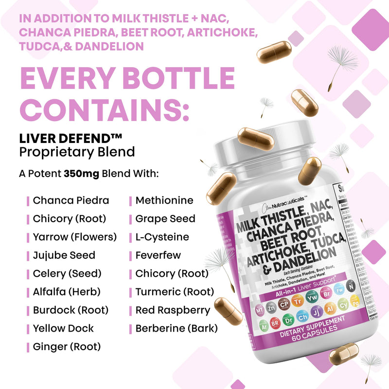 [Australia] - Clean Nutraceuticals Milk Thistle NAC Chanca Piedra Beet Root Artichoke Dandelion Root - Liver Cleanse Supplement Plus TUDCA Choline & Ginger - 2Pack 2 