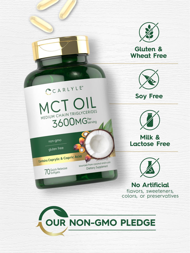 [Australia] - Carlyle MCT Oil Capsules | 3600mg | 70 Softgels | Keto Coconut Oil | with Caprylic & Capric Acid | Non-GMO and Gluten Free Supplement 