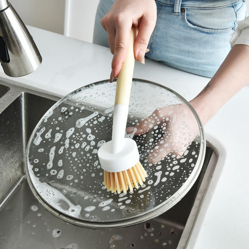 [Australia] - ALINK Dish Brush with Handle and 3 Replacement Heads, Pot and Pan Cleaning Scrub Brush for Kitchen, Sink, Stove, Cast Iron Scrubber Dish Brush with 3 Replacement Heads 
