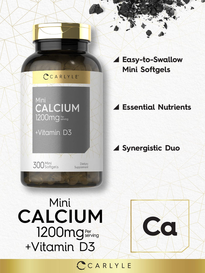 [Australia] - Carlyle Calcium 1200 mg with Vitamin D3 | 300 Mini Softgels | Non-GMO and Gluten Free Supplement 