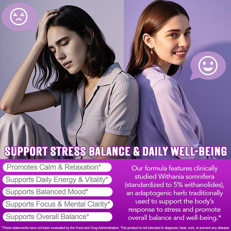 Cortisol Reducing Supplements –Stress Support & Adrenal Balance, with Ashwagandha, Rhodiola, L-Theanine, Ginseng, Bacopa & Black Pepper – 120 Capsules 4 Month Supply