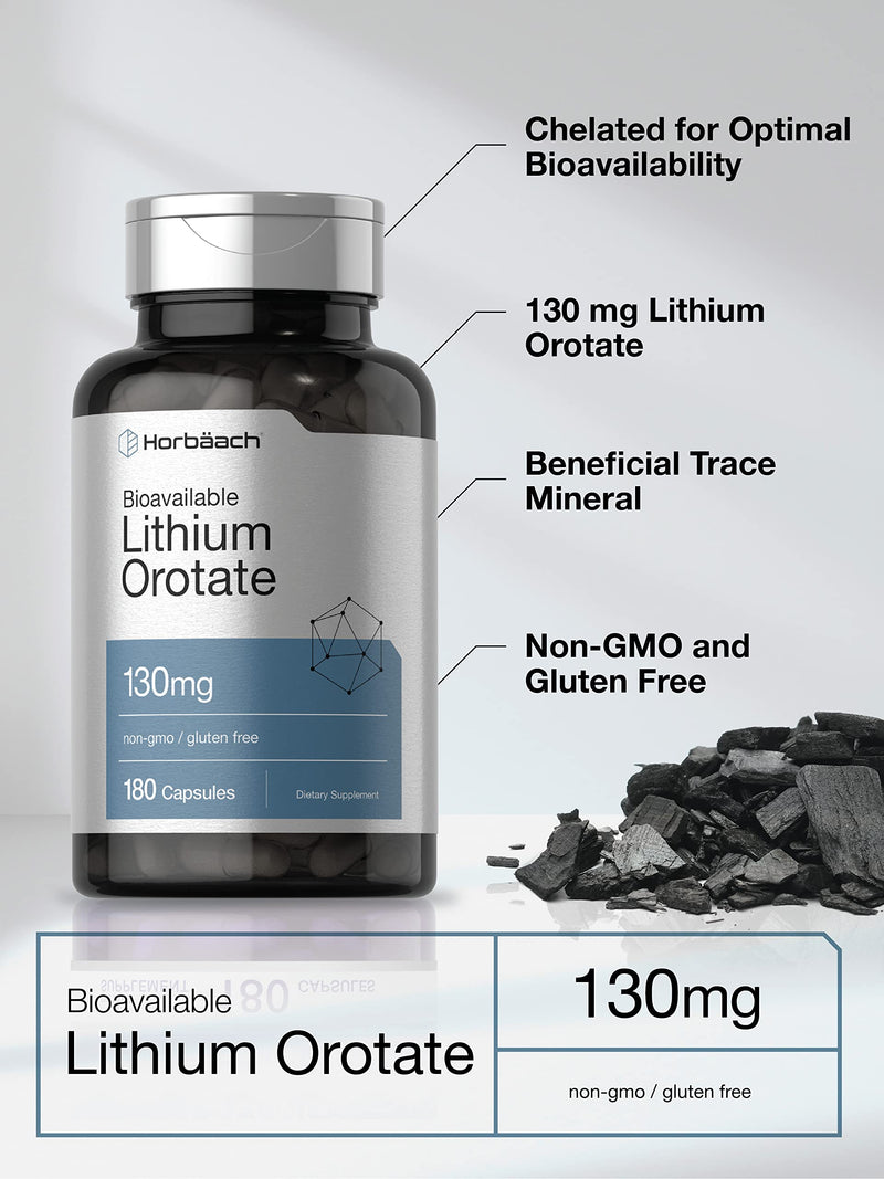 [Australia] - Horb√§ach Lithium Orotate 130mg | 180 Capsules | Non-GMO, Gluten Free | 5mg Bioavailable Elemental Lithium 