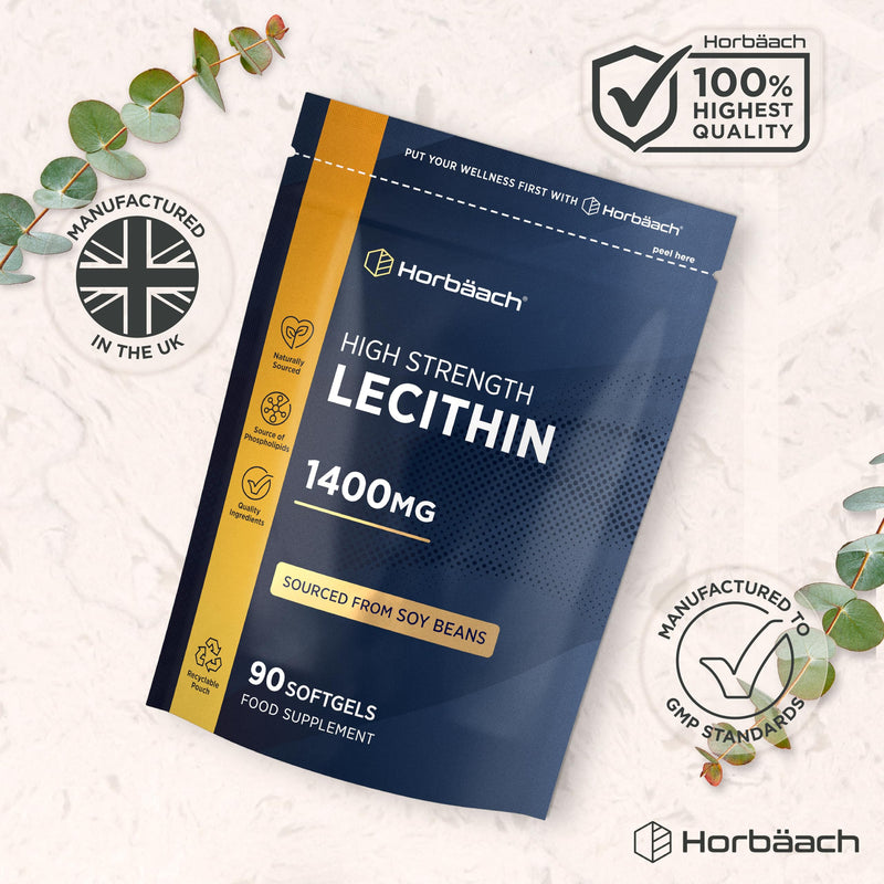 Lecithin Capsules 1400mg | High Strength Soy Lecithin Supplement | Sourced from Soy Beans | 90 Softgels | By Horbaach