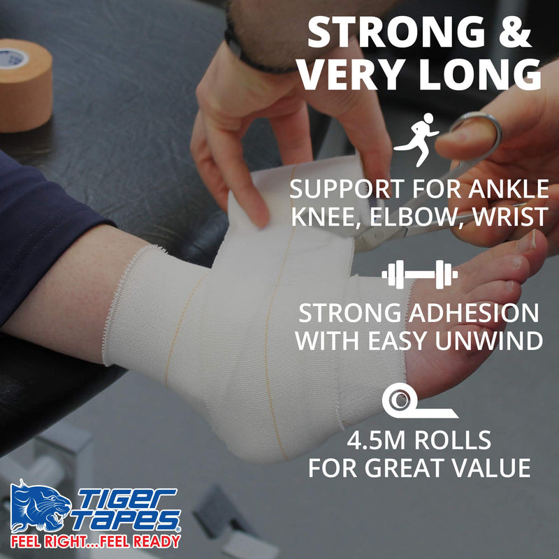 TIGERTAPES - Pack of 12 | 2.5cm x 4.5m (Beige) - Tiger Club Non Tear Elastic Adhesive Bandage - Sports Tape for Thumb, Toe, Elbow, Wrist Joint Support | Strapping Tape for Medical Use Beige