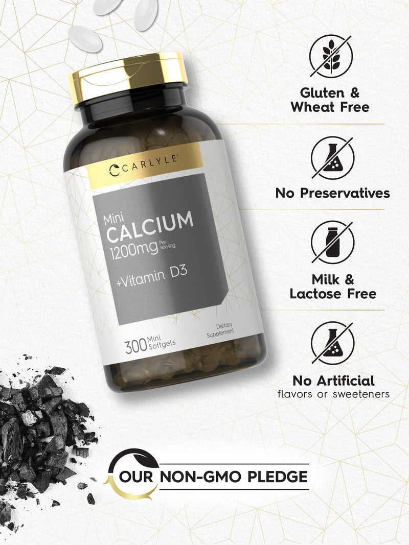 [Australia] - Carlyle Calcium 1200 mg with Vitamin D3 | 300 Mini Softgels | Non-GMO and Gluten Free Supplement 
