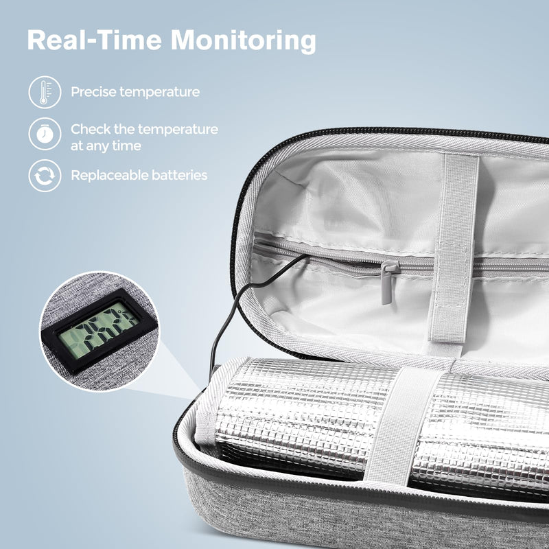 [Australia] - ProCase Insulin Cooler Travel Case Refrigerated Medicine Diabetic Organizer Carry Bag with Thermometer Display 2 Reusable Ice Packs Insulin Cooler Bag Cooler Box for Syringe, Needles, Epipen - Gray Grey 