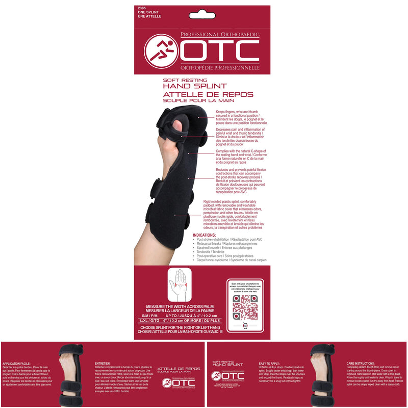 [Australia] - OTC Soft Resting Hand Splint, Night Immobilizer for Wrist, Fingers and Thumb, Stroke Hand, Black, Small-Medium Small/Medium Left Hand 