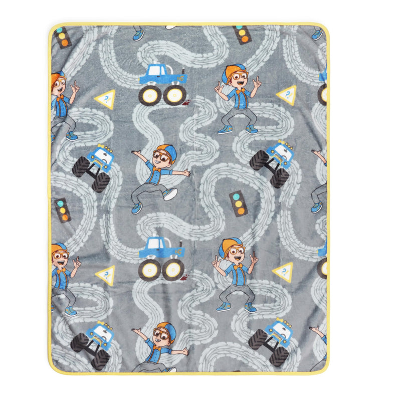 Jay Franco Kids Nogginz Set – 12" Inches Nogginz Pillow & 40" x 50" Inches Cozy Plush Throw Blanket, Ultra-Soft Character Nap Set for Travel, Bedroom & Couch Décor, Gray - Blippi