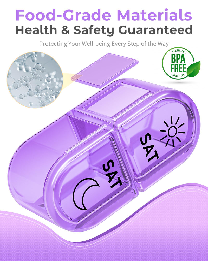 Pillex Pill Organizer, Am & Pm Pill Organizer 7 Days, Weekly Pill Case 2 Times a Day, Cute Pill Box 7 Day, Medicine Organizer for Travel, Vitamins, Fish Oils, Supplements (Gradient Pink-Purple) Gradient Pink-purple
