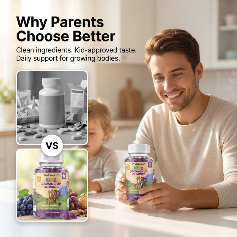 Kids Growth Gummies – Calcium, Vitamin D3 & K2 for Normal Bone Growth & Development in Children | 60 Vegan Grape Chews with Zinc, Astragalus & Collagen | Growing-Up Multivitamin, Ages 5+