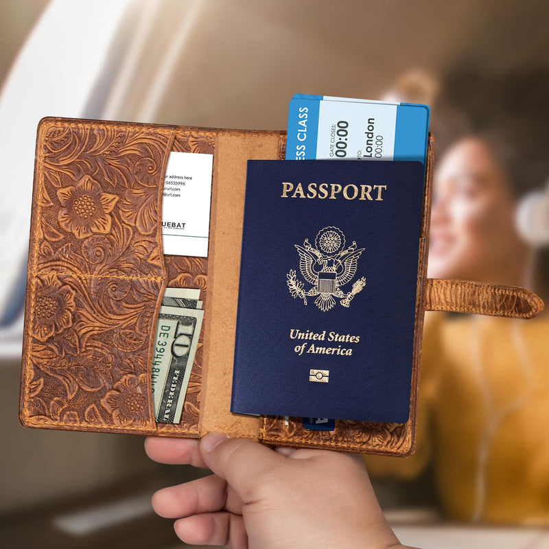Genuine Leather Passport Holder Travel Bifold Wallet | For Men And Women Slim RFID Blocking Brown