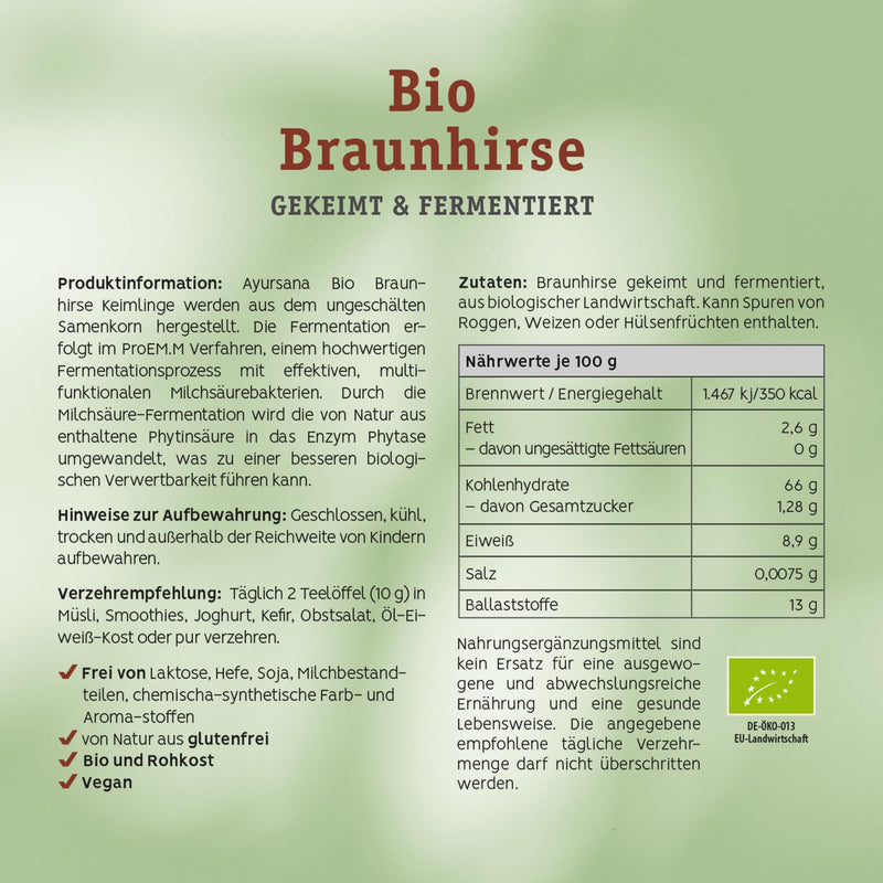 [Australia] - Ayursana Organic Brown Millet Seedlings 300g - Gluten-free millet flour rich in silicon - Organic ground brown millet, ideal for a complete diet - Supplement for skin, hair, nails, joints & bones 