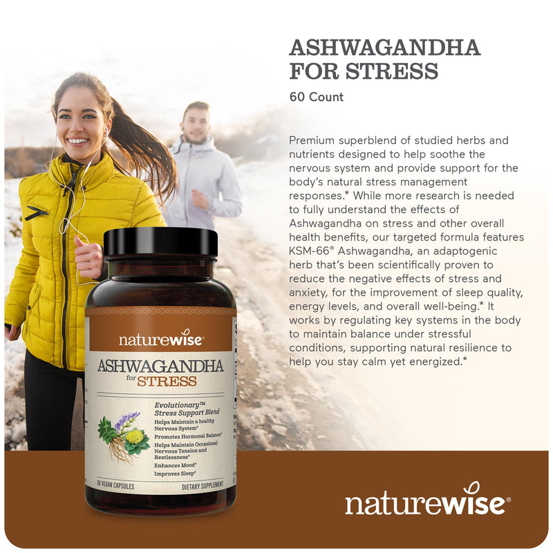 [Australia] - NatureWise Ashwagandha for Stress - With KSM-66 Ashwagandha Extract + GABA + L-Theanine + Rhodiola Rosea - Herbal Stress Support Supplement - Vegan, Non-GMO, Gluten-Free - 60 Capsules[1-Month Supply] 