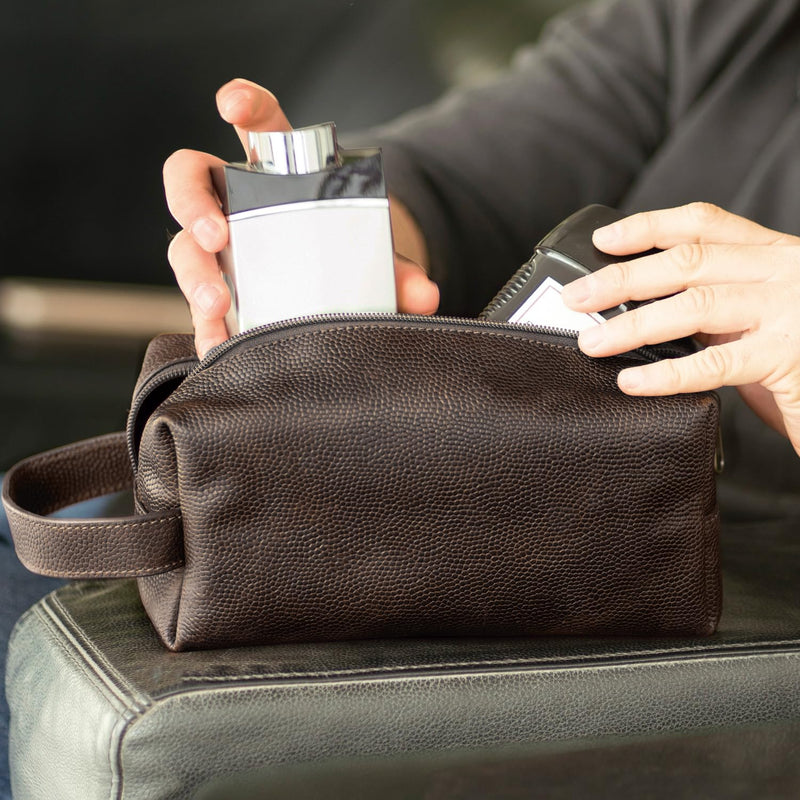 Leather Toiletry Bag for Men – Water Resistant Travel Dopp Kit - Premium Full Grain Leather Cosmetic Case- Perfect Gifts for Him - Mens Toiletry Bag (Chocolate) Chocolate