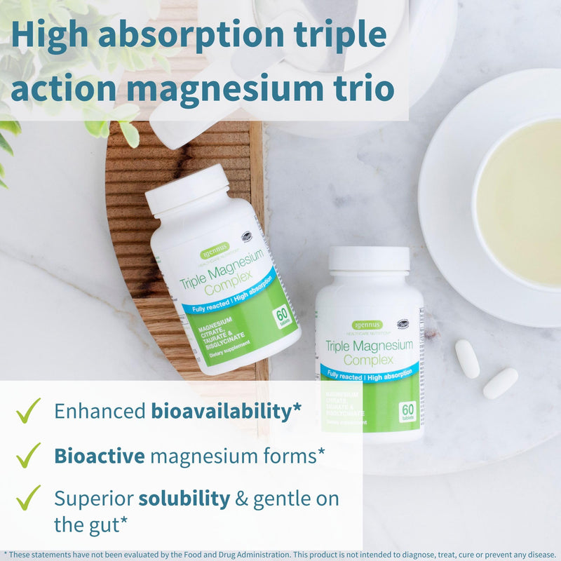 Triple Magnesium Complex + Super B12-Complex Energy Bundle, High Absorption Chelated Glycinate, Taurate & Citrate Magnesium + High Absorption Sublingual B12, Vegan, by Igennus