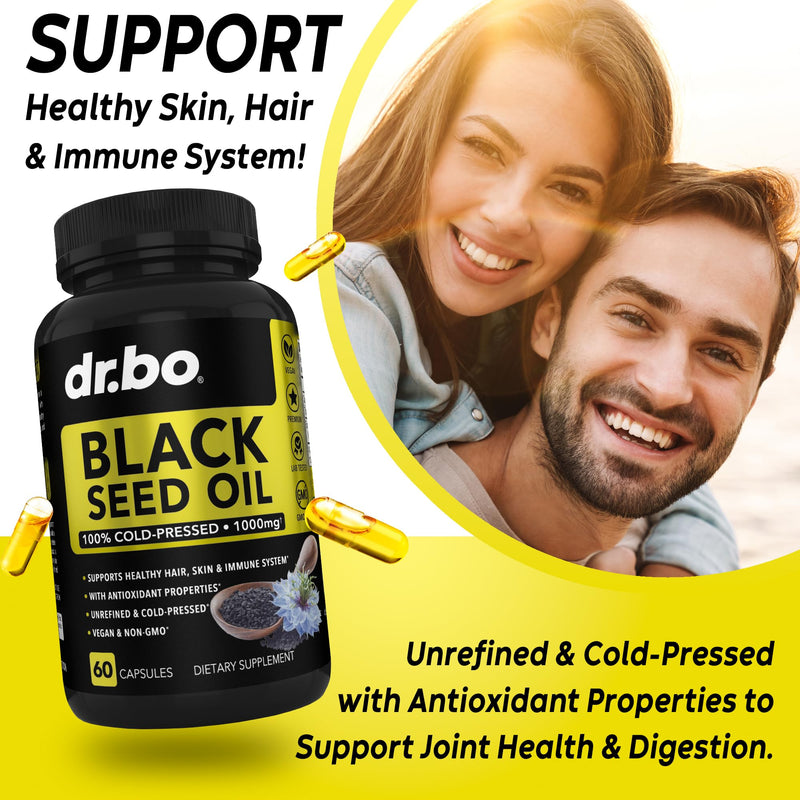 [Australia] - Black Seed Oil Capsules Vegan - Pure Cold Pressed Black Seed Oil Nigella Sativa for Skin & Hair Health, 500mg Each, 1000mg Per 2 Capsule Serving Black Cumin Seed Oil Capsules Halal - 60 Softgels Pills 