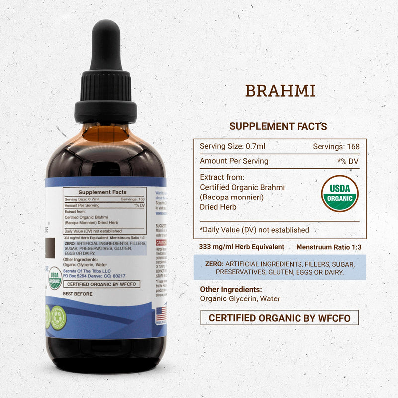 [Australia] - Secrets of the Tribe Brahmi USDA Organic | Alcohol-Free Extract, High-Potency Herbal Drops | Made from 100% Certified Organic Brahmi (Bacopa Monnieri) Dried Herb 4 oz 4 Fl Oz (Pack of 1) 