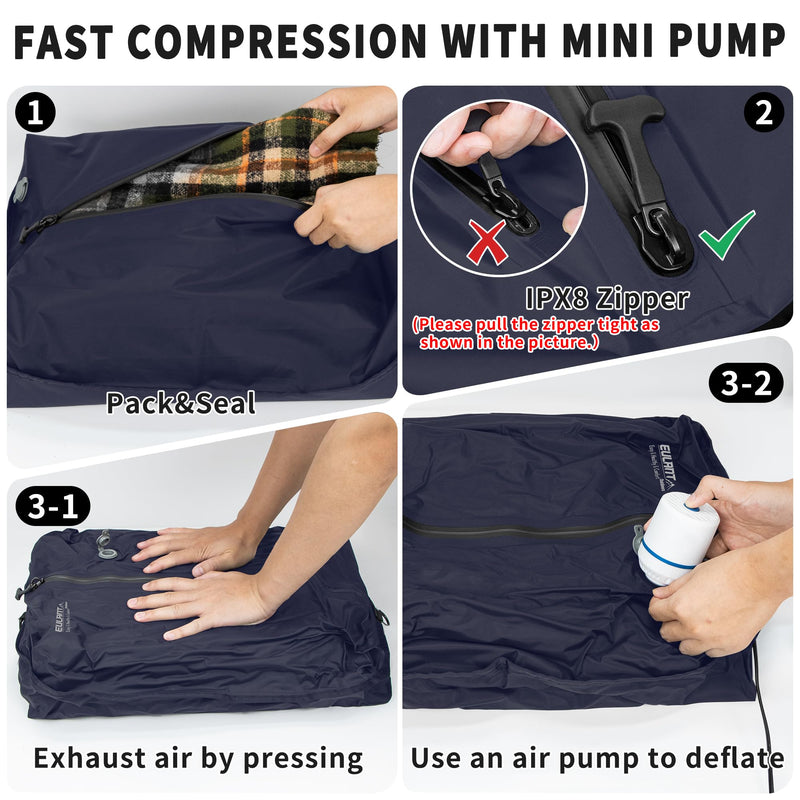 Travel Vacuum Bags with Pump,IPX8 Waterproof Vacuum Compression Bag | Suitable for Carry-On Suitcase & Travel Backpack,Space Saver Bags Packing Organizers
