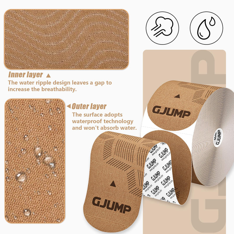 [Australia] - Kinesiology Tape, 40 Count Precut Strips 2 Rolls, Original Cotton Elastic Athletic Tape for Muscle Strain Relief & Joint Support, Waterproof & Breathable Sports Tape for Support and Recovery Beige 