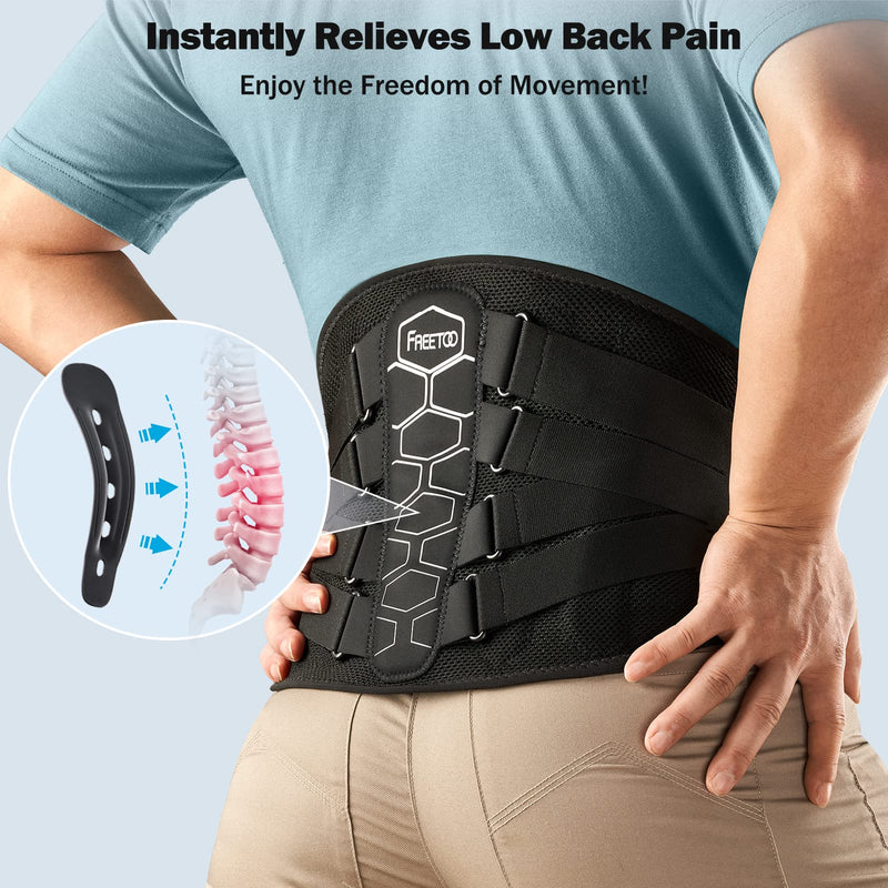 FREETOO Back Brace for Lower Back Pain Relief with Pulley System,Lumbar Support Belt for Men & Women with Lumbar Pad, Ergonomic Design and Soft Breathable 3D Knit Material,for Herniated Disc,Sciatica High Support Large (Waist: 40.5～47.2 Inch)