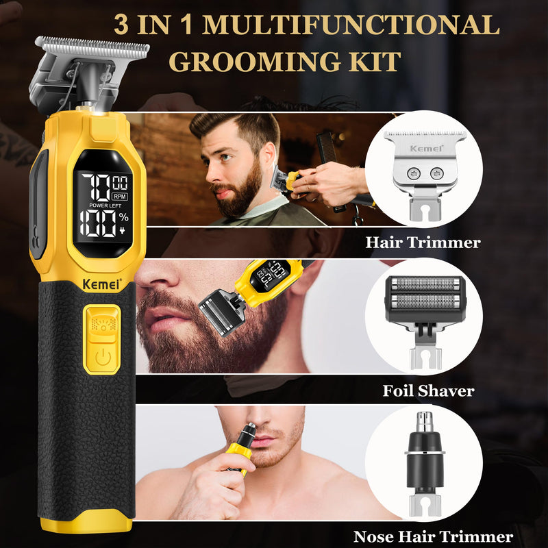 [Australia] - KEMEI 1878 Beard Trimmer for Men, 3 in 1 Hair Clippers, Shavers for Men, Cordless Nose Hair Trimmer with Removable Head, LED Display 