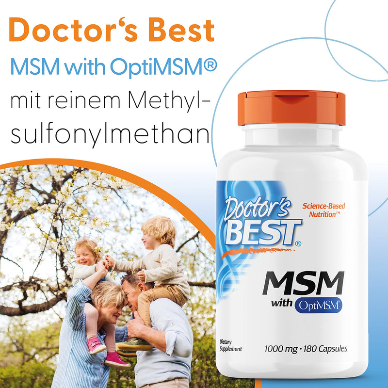 [Australia] - Doctor's Best, MSM with OptiMSM, 1000 mg, 180 capsules, high dosage, laboratory tested, soy-free, gluten-free, non-GMO, natural sulfur 