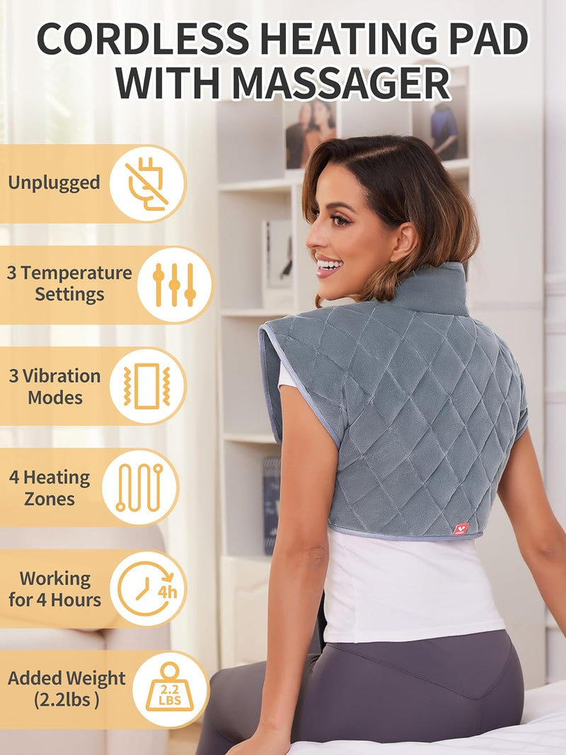 [Australia] - Arlierss graphene heating pad neck shoulder with 10000mAh battery, heat pad wireless back with 3 heating levels, neck warmer shoulder warmer electrically weighted with automatic switch-off, 55x50cm heating 