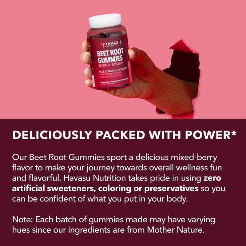 [Australia] - HAVASU NUTRITION Beet Root Gummies with COQ10 | Nitric Oxide Supplement | 60 Gummies, Mixed Berry 60 Count (Pack of 1) 