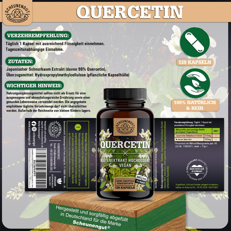 [Australia] - Quercetin -1000mg per daily dose- IMPORTANT: 25:1 extract (25000mg Japanese cord tree per dose) I Quercetin high dose I 120 pieces I Quercetin 500mg per capsule -DE- SCHEUNENGUT® 