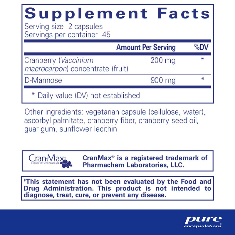 [Australia] - Pure Encapsulations Cranberry D-Mannose - Supports Urinary Tract Health* - with Cranberry Fruit Solids - Vegan & Non-GMO Dietary Supplement - 90 Capsules 90 Count (Pack of 1) 